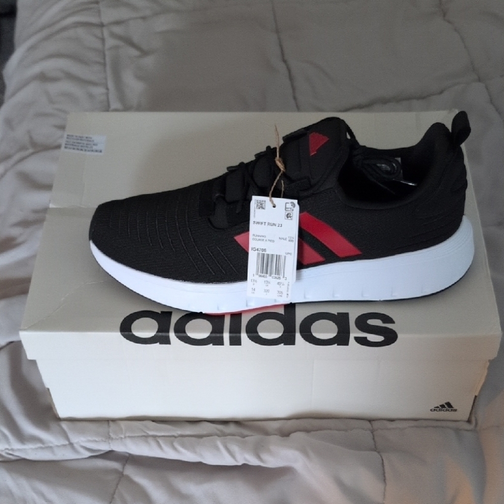 Adidas Men's Black Sneakers with Red Highlights